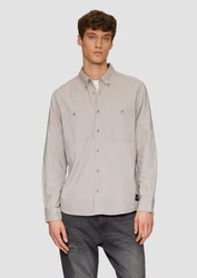 s.Oliver Langarmhemd Regular Fit Button-Down Kragen Grau/Hellgrau/Beige/Khaki/Braun