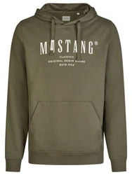 MUSTANG Kapuzenpullover Printed Hoodie Bennet Regular Fit Streetware Sweatshirt Dunkelgrün/Grün