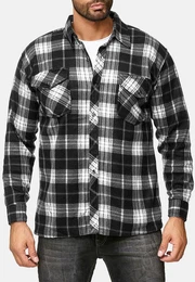 Langarmhemd Fleece Hemd Holzfller Kariert Arbeiterjacke (1-tlg) 2595 in Grau-Schwarz