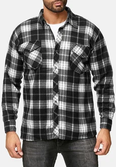 Egomaxx Langarmhemd Fleece Hemd Holzfäller Arbeiterjacke (2595) Grau/Schwarz (2595)