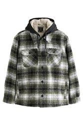 Next Hemdjacke mit Teddyfutter und Kapuze Dunkelgrün/Creme/Grün