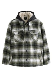 Next Hemdjacke mit Teddyfutter und Kapuze Dunkelgrün/Creme/Grün