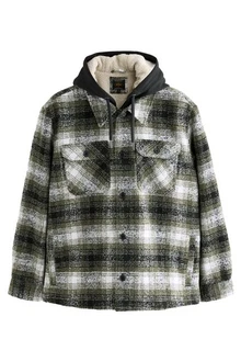 Next Hemdjacke mit Teddyfutter und Kapuze Dunkelgrün/Creme/Grün