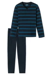 Schiesser Pyjama Schlafanzug lang petrol
