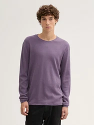 TOM TAILOR Strickpullover Longsleeve Rundhalspullover Lila/Fliederfarben/Grau