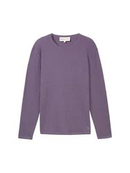 TOM TAILOR Strickpullover Longsleeve Rundhalspullover Lila/Fliederfarben/Grau