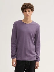 TOM TAILOR Strickpullover Longsleeve Rundhalspullover Lila/Fliederfarben/Grau