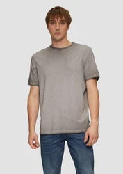 QS Kurzarmshirt Rundhalsausschnitt Garment Dye Braun/Grau/Beige/Khaki
