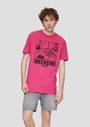 QS Kurzarmshirt mit Frontprint Rosa