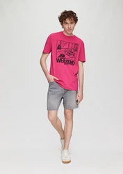 QS Kurzarmshirt mit Frontprint Rosa