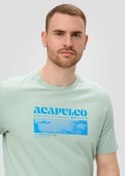 s.Oliver Kurzarmshirt Crew-Neck-Shirt Frontprint Grün/Hellgrün/Hellblau
