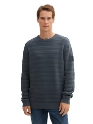 TOM TAILOR Crewneck Strickpullover Grau/Dunkelblau/Dunkelgrau