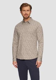 Langarmhemd Slim Fit: Gemustertes Popeline-Hemd mit Kentkragen Artwork