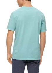 s.Oliver Kurzarmshirt T-Shirt mit Label-Print Grün/Hellblau