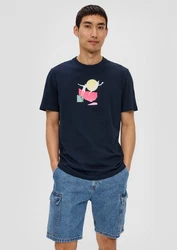 s.Oliver T-Shirt Kurzarmshirt Dunkelblau/Weiß/Schwarz