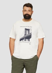 s.Oliver Kurzarmshirt T-Shirt mit Print Artwork Weiß/Creme/Beige/Khaki