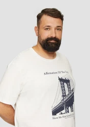 s.Oliver Kurzarmshirt T-Shirt mit Print Artwork Weiß/Creme/Beige/Khaki