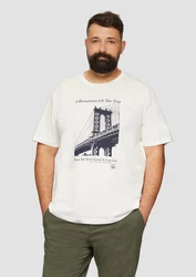 s.Oliver Kurzarmshirt T-Shirt mit Print Artwork Weiß/Creme/Beige/Khaki