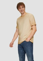 QS Kurzarmshirt Rundhalsausschnitt Garment Dye Braun/Beige/Khaki/Gelb