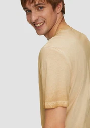 QS Kurzarmshirt Rundhalsausschnitt Garment Dye Braun/Beige/Khaki/Gelb