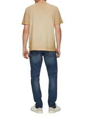QS Kurzarmshirt Rundhalsausschnitt Garment Dye Braun/Beige/Khaki/Gelb
