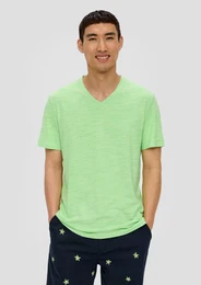 Kurzarmshirt Meliertes T-Shirt mit V-Ausschnitt