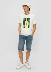 s.Oliver Kurzarmshirt T-Shirt mit Sinalco-Print Artwork Weiß/Creme/Grün