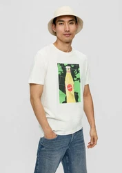 s.Oliver Kurzarmshirt T-Shirt mit Sinalco-Print Artwork Weiß/Creme/Grün