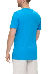 s.Oliver Kurzarmshirt Crew-Neck-Shirt Frontprint Hellblau/Türkis/Blau