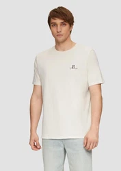 QS T-Shirt mit Front- und Rückenprint Beige/Khaki/Weiß/Creme
