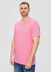 s.Oliver Kurzarmshirt mit V-Ausschnitt Logo-Detail Rosa