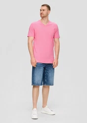 s.Oliver Kurzarmshirt mit V-Ausschnitt Logo-Detail Rosa