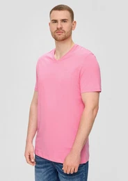 Kurzarmshirt T-Shirt mit V-Ausschnitt und Logo-Detail Logo