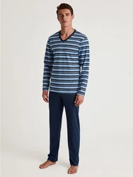CALIDA Pyjama Nightwear Season Special Herren Hellblau/Blau/Grau