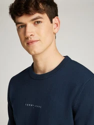 Tommy Jeans Strickpullover TJM LINEAR SMALL CHEST SWEATER Dunkelblau/Blau/Hellblau