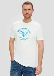 s.Oliver Kurzarmshirt Crew-Neck-Shirt Frontprint Blau/Hellblau/Türkis