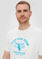 s.Oliver Kurzarmshirt Crew-Neck-Shirt Frontprint Blau/Hellblau/Türkis