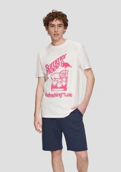 QS Kurzarmshirt mit Frontprint Rosa/Grün/Weiß/Rot