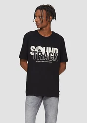 QS T-Shirt mit Front- und Rückenprint Schwarz/Beige