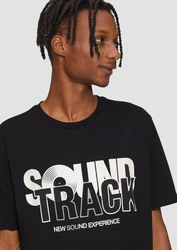 QS T-Shirt mit Front- und Rückenprint Schwarz/Beige