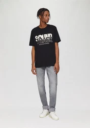 QS T-Shirt mit Front- und Rückenprint Schwarz/Beige