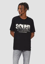 QS T-Shirt mit Front- und Rückenprint Schwarz/Beige