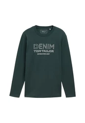 TOM TAILOR Denim Langarmshirt mit Logo Print Dunkelgrün/Grün