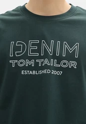 TOM TAILOR Denim Langarmshirt mit Logo Print Dunkelgrün/Grün