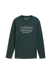 TOM TAILOR Denim Langarmshirt mit Logo Print Dunkelgrün/Grün
