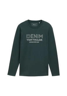 TOM TAILOR Denim Langarmshirt mit Logo Print Dunkelgrün/Grün