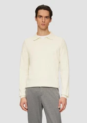 s.Oliver BLACK LABEL Strickpullover mit Polokragen Weiß/Khaki/Beige/Gelb/Creme/Orange/Grau