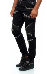 Slim-fit-Jeans im Patchwork Biker-Stil