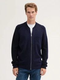 Cardigan Strickjacke im Material-Mix