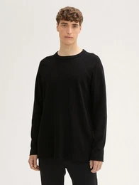 T-Shirt Relaxed Langarmshirt mit Waffelstruktur